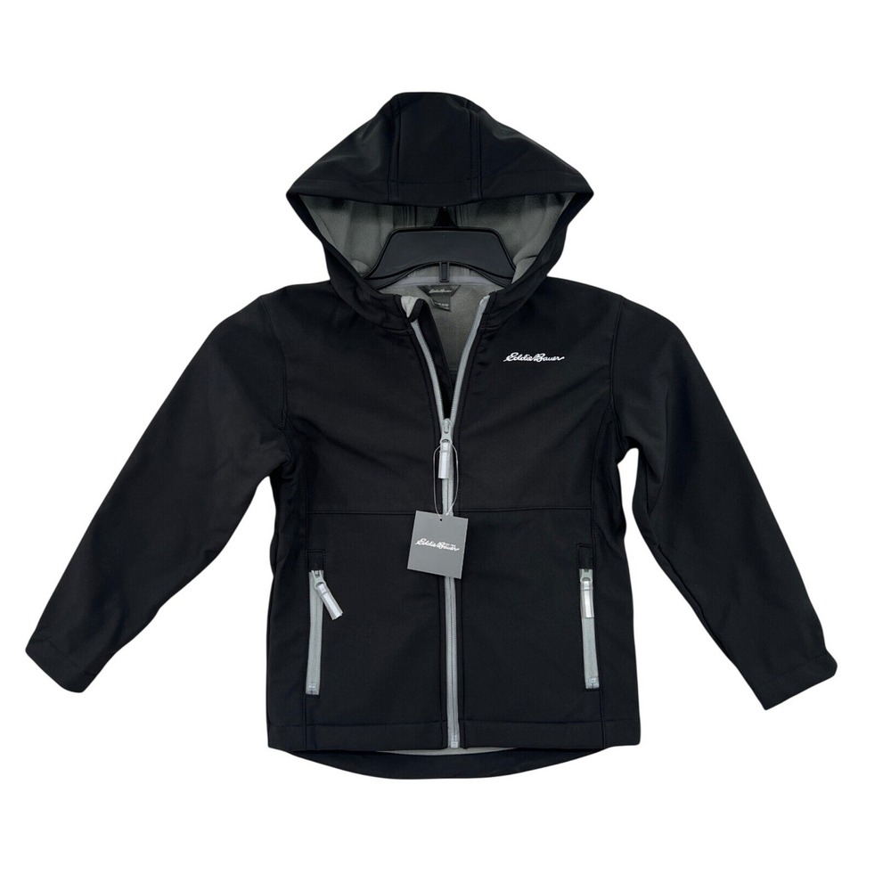 Eddie Bauer Windfoil Hoodie Size Youth XS Black Softshell Fleece Lined Gorpcore